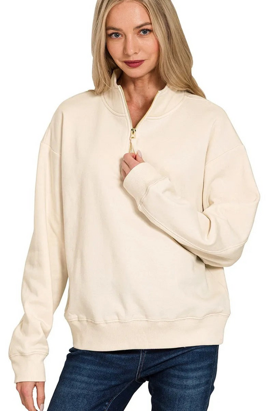 Zenana Fleece Half Zip Sweatshirt