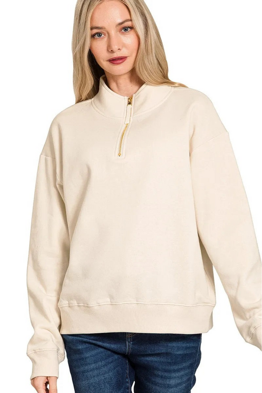 Zenana Fleece Half Zip Sweatshirt