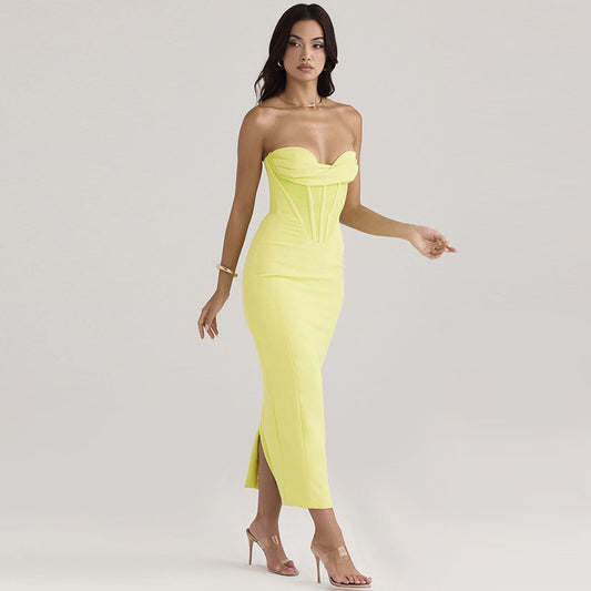Priviett - strapless fishbone back slit dress