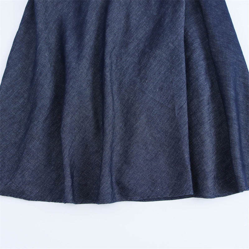 Priviett - Hanging neck collar long denim dress