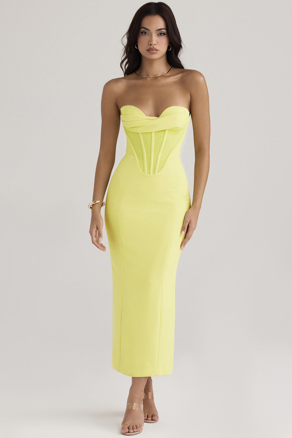 Priviett - strapless fishbone back slit dress