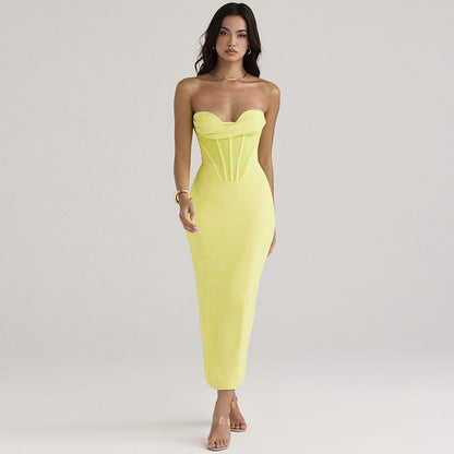 Priviett - strapless fishbone back slit dress