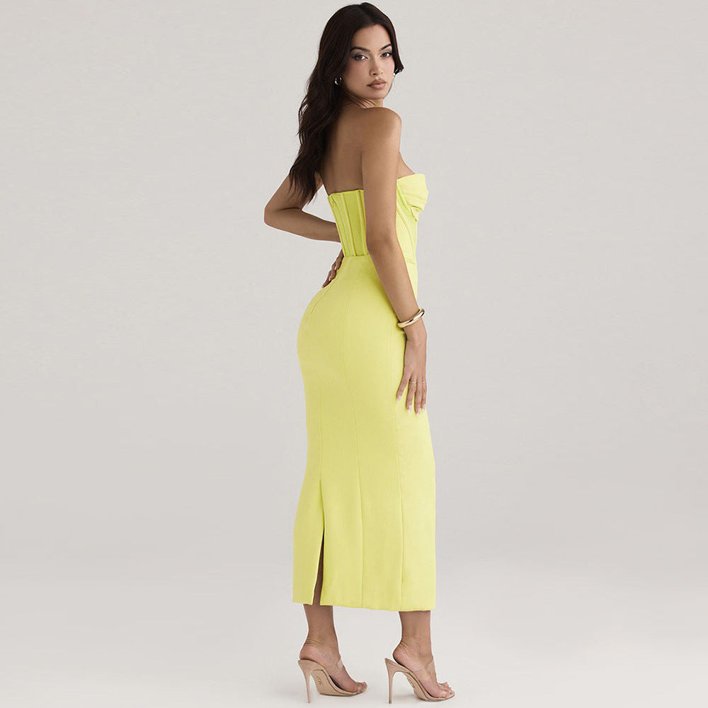 Priviett - strapless fishbone back slit dress