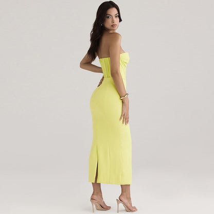 Priviett - strapless fishbone back slit dress