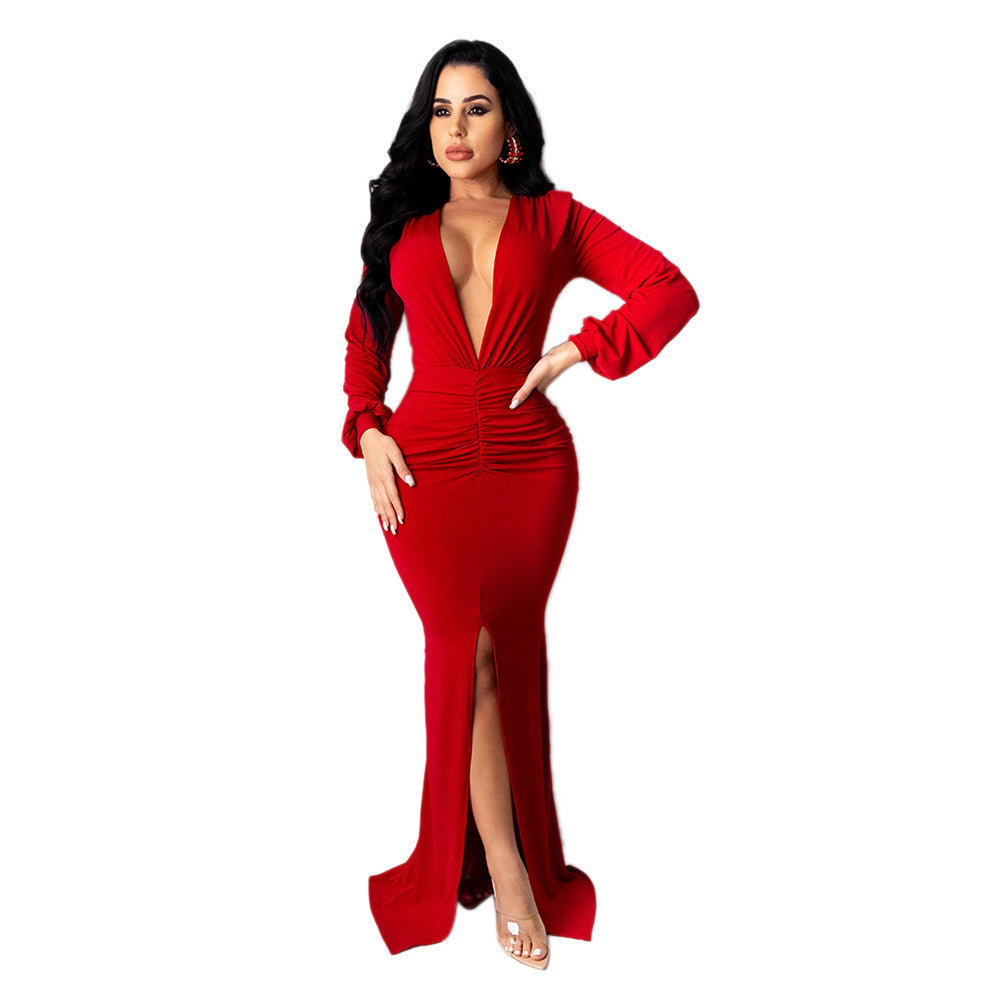 Priviett -  V-neck Slim-fit Nightclub Dress