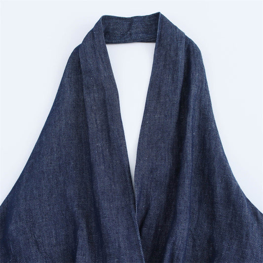 Priviett - Hanging neck collar long denim dress