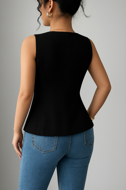 Priviett - V-Neck Button Detail Tank Top