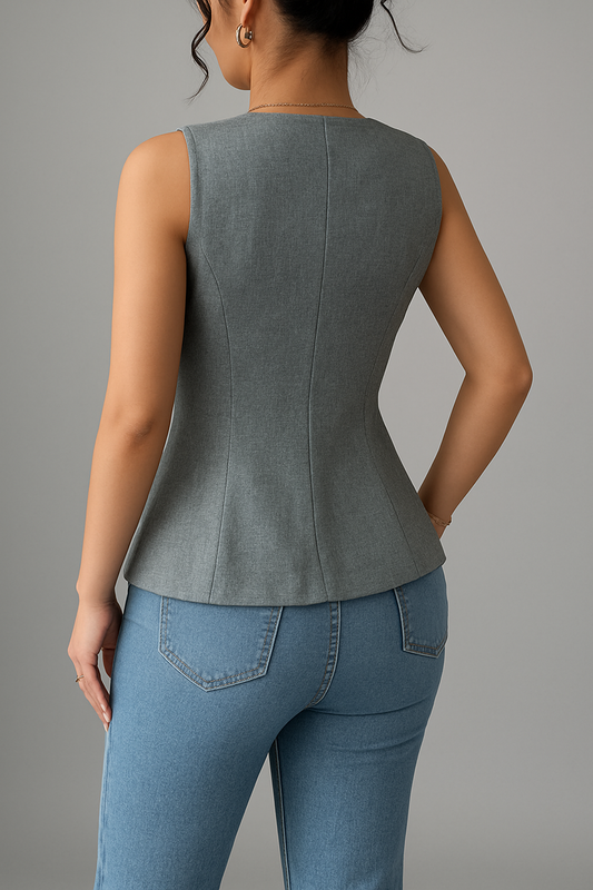 Priviett - V-Neck Button Detail Tank Top