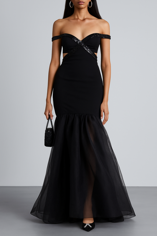 Priviett - One shoulder fishtail evening dress
