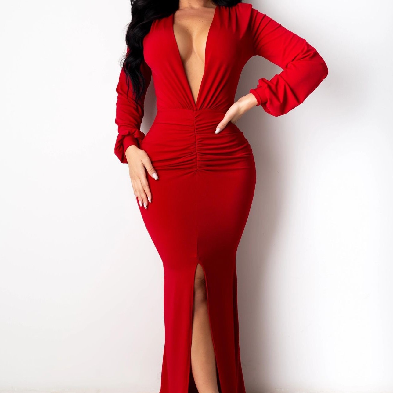 Priviett -  V-neck Slim-fit Nightclub Dress